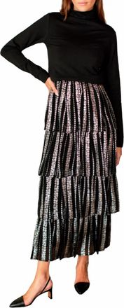 Emerson Fry Ruffle Midi Skirt In Black + Silver