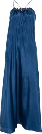 Zimmermann Aster Bead-Embellished Neckline Dress - Dames - Maxi kleedjes - Blauw - M - Satijn - Kleedjes
