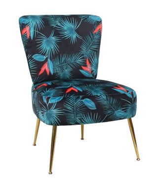 Home Heavenly Butaca con estampado tropical turquesa y patas metal dorado