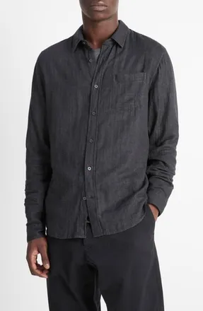 Vince Regular Fit Double Face Button-Up Shirt in H Black at Nordstrom, Size Xx-Large