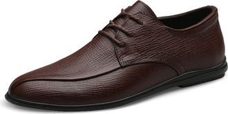 Generic Formal Shoes Dress Oxford for Men Lace Up Derby Shoes Round Toe Leather Rubber Sole Non Slip Anti-Slip Slip Resistant Low Top Wedding(Brown,7.5 UK)