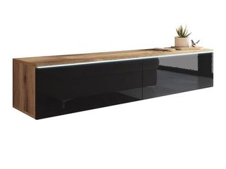Mirjan24 Mueble Tv Scientia, Roble Wotan + Negro Brillante, N&uacute;mero De Puertas: 2, N&uacute;mero De Cajones: 0, 140x30x33cm, Led