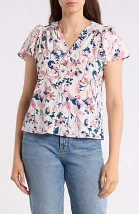 Renee C Floral Flutter Sleeve Top in Pink at Nordstrom Rack, Size X-Large