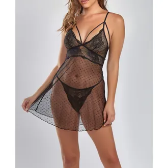 iCollection Romantic Lace Soft Cup Babydoll & Panty Set in Black at Nordstrom, Size X-Large