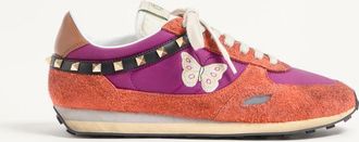 Valentino Garavani Stud Up Trainer In Split Leather And Nylon With Butterfly Embroidery Man ORANGE/PURPLE 40.5
