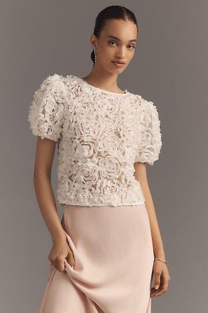 Dolan Puff-Sleeve 3D Floral Top