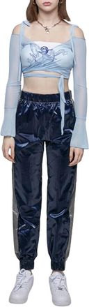 Zemeta Sheer Mesh Wrap Cropped Top In Baby Blue