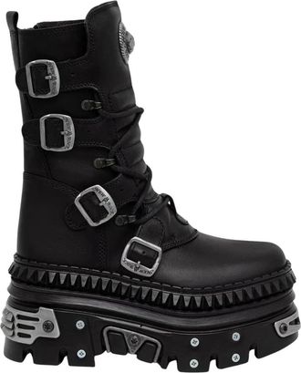 New Rock Enkellaarsjes - Dames - Veterlaarzen - Zwart - 39 EU - Schoenen
