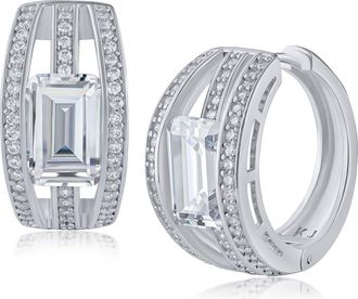 Kenneth Jay Lane Cubic Zirconia Triple Row Hoop Earrings in Clear Silver at Nordstrom Rack
