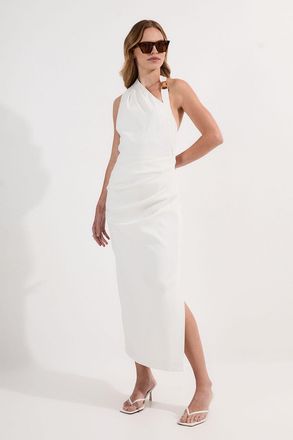 Karen Millen Womens Polished Tailored Asymmetric Back Midi Dress - White Viscose - Size 14 UK