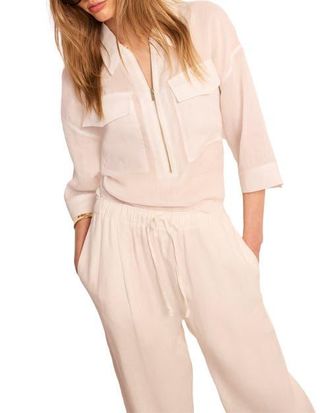 Mint Velvet Ramie Zip Bomber Blouse in Ivory at Nordstrom, Size X-Small