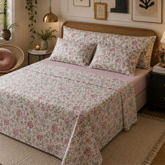Alo Home Juego de S&aacute;banas 3 Piezas 100% Algod&oacute;n Estampado Floral Cama 150 cm