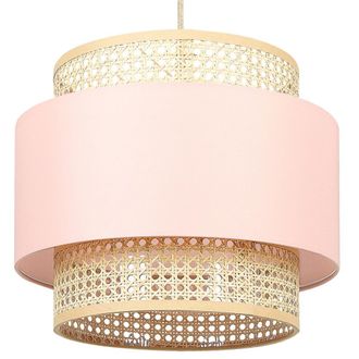 Beliani L&aacute;mpara De Techo De Poli&eacute;ster Rat&aacute;n Algod&oacute;n Natural Rosa Melocot&oacute;n 172 Cm Yumuri
