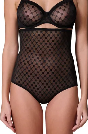 Simone P&eacute;r&egrave;le Plume Embroidered High Waist Shaping Briefs in Black at Nordstrom, Size X-Large