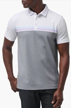 Travis Mathew First Timer Stripe Colorblock Polo Shirt In White