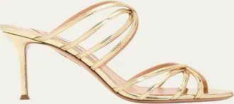 Aquazzura 75mm Tell Me Metallic Leather Mules