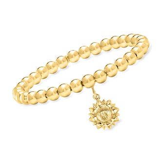 Ross-Simons Italian 6mm 18kt Gold Over Sterling Bead Stretch Bracelet With Sunflower Charm