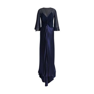 Alberta Ferretti Alberta Ferretti, Gowns, female, Blue, Size: 2XL Long Satin Gown with Cape