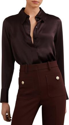 Reiss Ameira Silk Button-Up Shirt in Burgundy at Nordstrom, Size 12