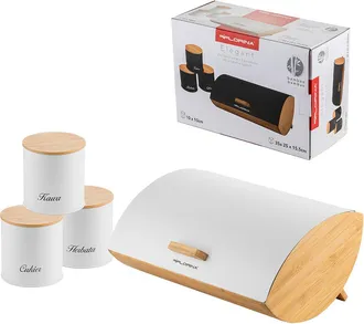 OEM Juego De Cocina: Panera Y 3 Recipientes Para Caf&eacute;, T&eacute; Y Az&uacute;car, Florina Elegant, Blanco