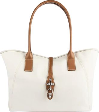 Fay Structured White Tote Brown Leather Trim
