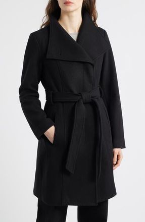 Michael Kors Belted Coat with Oversize Collar in Black at Nordstrom, Size X-Large