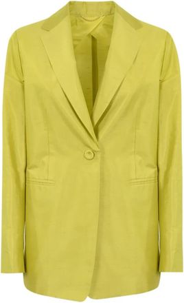 Max Mara Silk Shantung V-Neck Blazer - Dames - Blazers - Geel - S - Jassen