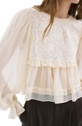 Mango Lace Contrast Ruffle Top in Yellow at Nordstrom, Size 4