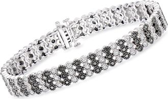 Ross-Simons Black and White Diamond 3-Row Bracelet in Sterling Silver
