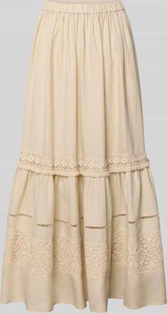 Max Mara Ausgestellter Maxi-Rock aus reinem Leinen Modell PALLORE in Sand, Gr&ouml;&szlig;e 34
