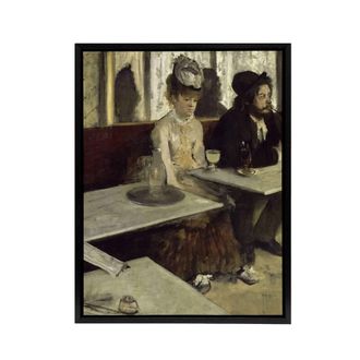 Artery8 In a Cafe Absinthe Drinkers Edgar Degas Vintage Framed Canvas Wall Art in Grey | Size: W24 x H32