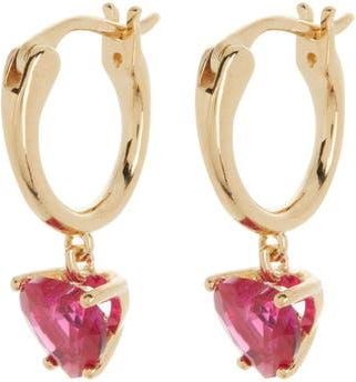 Nadri Heart Drop Huggie Hoop Earrings in Gold/Pink at Nordstrom Rack