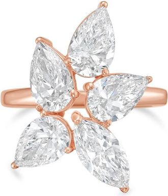 Diana M. Jewels 18kt Rose Gold 6.00cts Lab Grown Pear and Marquise cut Diamond Cluster Ring