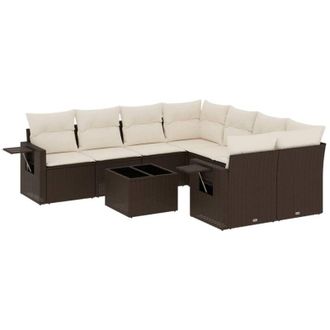 vidaXL Set De Sof&aacute;s De Jard&iacute;n 9 Pzas Y Cojines Rat&aacute;n Sint&eacute;tico Marr&oacute;n Vidaxl