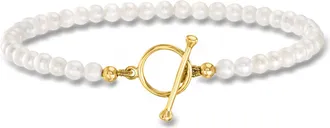 Ross-Simons 3.5-4mm Cultured Pearl Charm-Compatible Toggle Bracelet in 18kt Gold Over Sterling