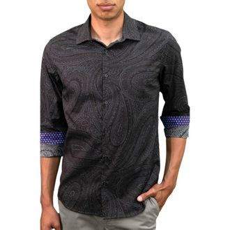 Lords of Harlech Norman Button-Up Shirt in Caserta Paisley Black at Nordstrom, Size Medium
