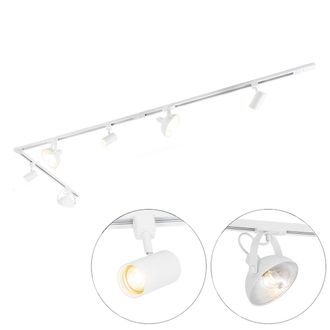 QAZQA Qazqa Moderno Sistema De Riel Monof&aacute;sico Con 6 Focos Blancos Ajustables - Magnax Jeana Acero Alargada Adecuado Para Led Max. 3 X 40 Watt