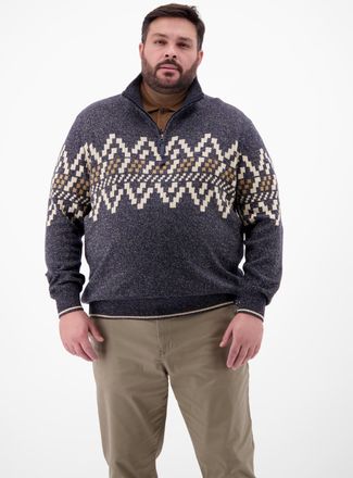 Lerros Norwegerpullover LERROS LERROS Troyer mit Norwegermuster in &Uuml;bergr&ouml;ssen, Herren, Gr. 6XL, classic navy, 67% Baumwolle, 33% Polyacryl, ohne Ausschnitt,