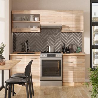 Vicco Mueble De Cocina R-line, Roble Sonoma/goldkraft, 200 Cm, Et Antracita