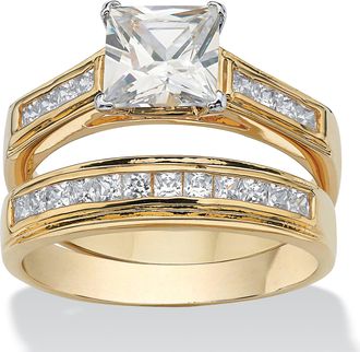 Palm Beach Jewelry 2.92 TCW Princess-Cut Cubic Zirconia Yellow Gold-Plated Wedding Band Set