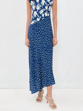 Tanya Taylor Violeta Asymmetrical Hem Dress In French Blue/cream