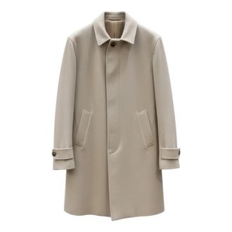 Lardini Single-Breasted Jas - Heren - Mantel - Beige - M - Wol - Jassen