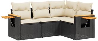 vidaXL Juego De Sof&aacute;s Jard&iacute;n 4 Pzas Con Cojines Rat&aacute;n Sint&eacute;tico Negro Vidaxl