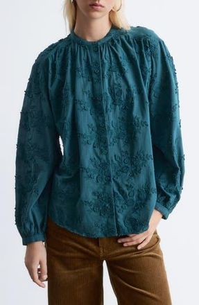 & Other Stories Floral Appliqu&eacute; Blouse in Turquoise Dark at Nordstrom Rack, Size 0