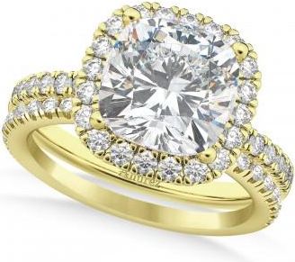 Allurez Moissanite & Diamonds Cushion-Cut Halo Bridal Set 14K Yellow Gold (2.93ct)