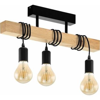 Gabrielle L&aacute;mpara De Techo Gabrielle 3, L&aacute;mpara De Techo Vintage De 3 Llamas Con Dise&ntilde;o Industrial, L&aacute;mpara Colgante Retro De Acero Y Madera, Color: Negro Y Mar