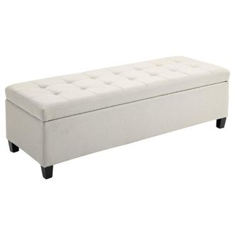 HOMCOM Linen Storage Ottoman Bench Padded w/ Tufting Hinged Lid Wood Frame Beige | TJ Hughes