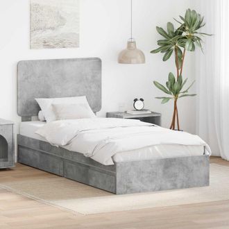 vidaXL Estructura De Cama Con Caj&oacute;n Manual Gris Concreto 90 X 200 Cm
