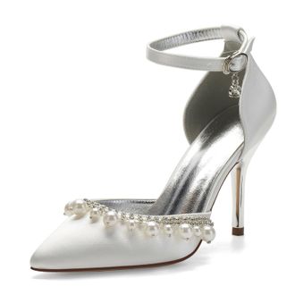 Miyoopark Wedding Shoes for Bride Ankle Strap Evening Pumps for Women M525 Ivory UK 7