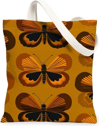 Generic Butterfly Canvas Tote Bags, Elegant Insect Design Reusable Grocery Bags, Autumn Lightweight Washable Shoulder Strap for Tra, Orange, 13x15 Inch